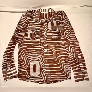 Vintage Trina Turk Chocolate and Cream Striped Shirt Size L
